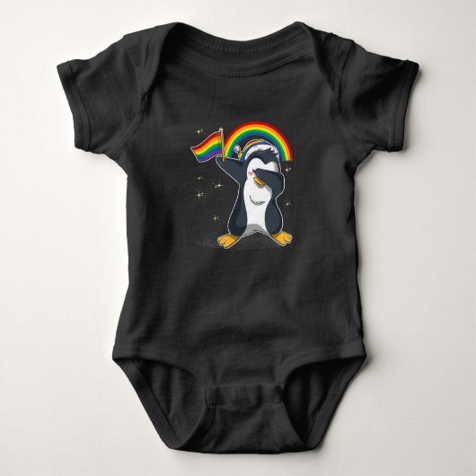 Dabbing Penguin Rainbow LGBT Baby Strampler (Vorderseite)