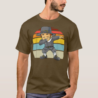 Dabbing Pilgrim Erntedank Retro Boys Kids Toddl T-Shirt