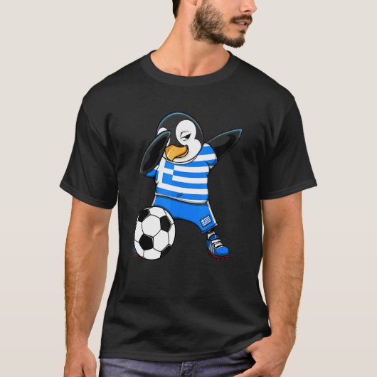 Dabbing Pinguin Greece Soccer Fans Jersey Football T-Shirt (Vorderseite)