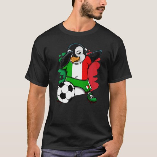 Dabbing Pinguin Italy Soccer Fans Jersey Flag Foot T-Shirt (Vorderseite)