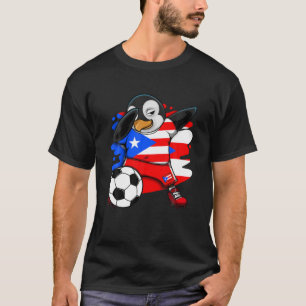 Dabbing Pinguin Puerto Rico Soccer Fan Jersey Foot T-Shirt