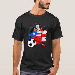 Dabbing Pinguin Puerto Rico Soccer Fan Jersey Foot T-Shirt