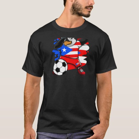 Dabbing Pinguin Puerto Rico Soccer Fan Jersey Foot T-Shirt (Vorderseite)