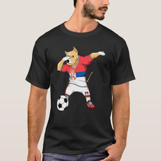 Dabbing Pitbull Serbia Soccer Fans Jersey Serbisch T-Shirt (Vorderseite)
