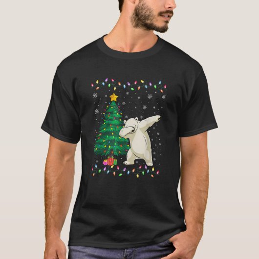 Dabbing Polar Bären Xmas Tree Lights Ugules Weihna T-Shirt (Vorderseite)