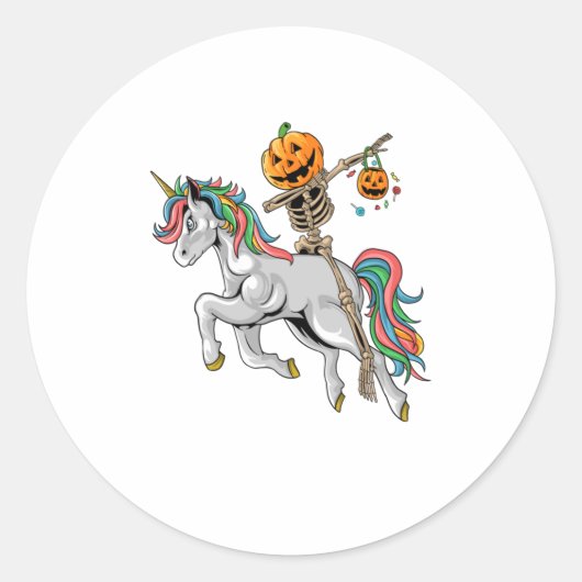 Dabbing Pumpkin Skeleton Reiten Einhorn Runder Aufkleber (Vorderseite)