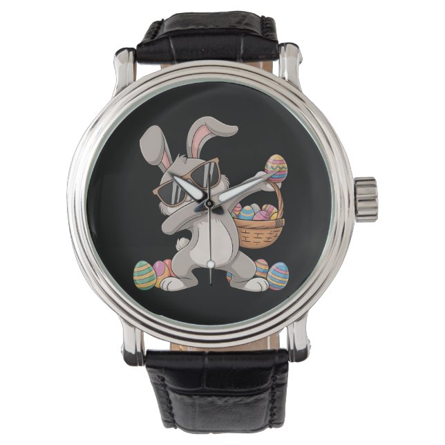 Dabbing Rabbit Bunny Oaster Eggs Korb Armbanduhr (Vorderseite)