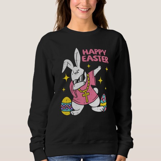Dabbing Rabbit Easter Day Bunny Hunting Eggs Boys Sweatshirt (Vorderseite)
