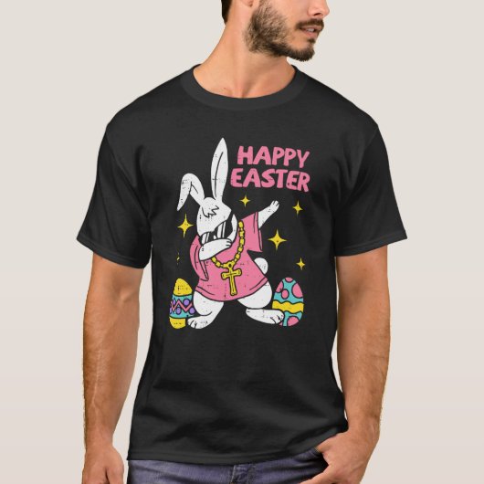 Dabbing Rabbit Easter Day Bunny Hunting Eggs Boys  T-Shirt (Vorderseite)