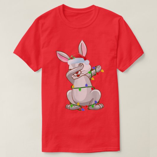 Dabbing Rabbit Xmas Lights Funny Santa Rabbit Chri T-Shirt (Design vorne)