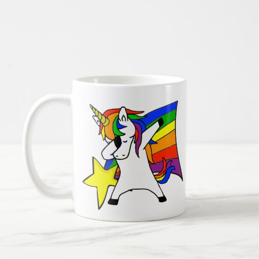Dabbing Rainbow Star Unicorn Kaffeetasse (Links)
