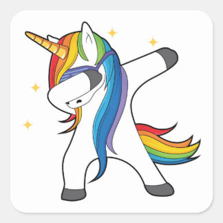 Dabbing Rainbow Unicorn Quadratischer Aufkleber