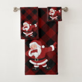 Dabbing Red Kariert Santa Claus | Fun Rustic Buffa Badhandtuch Set (Insitu)