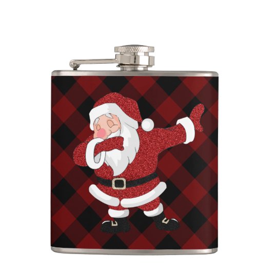 Dabbing Red Kariert Santa Claus | Fun Rustic Buffa Flachmann (Vorderseite)
