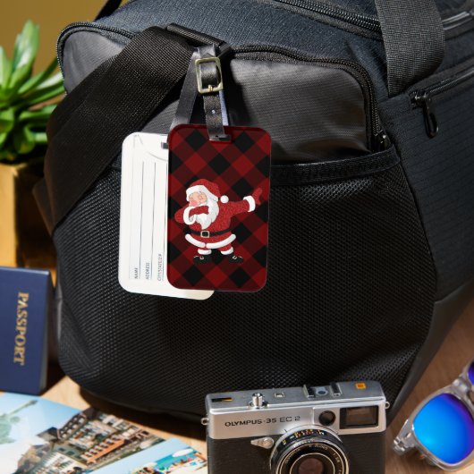 Dabbing Red Kariert Santa Claus | Fun Rustic Buffa Gepäckanhänger (Vorderseite & Rückseite)