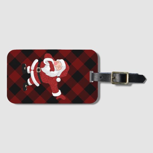Dabbing Red Kariert Santa Claus | Fun Rustic Buffa Gepäckanhänger (Vorderseite (Horizontal))