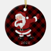 Dabbing Red Kariert Santa Claus | Fun Rustic Buffa Keramik Ornament (Vorne)