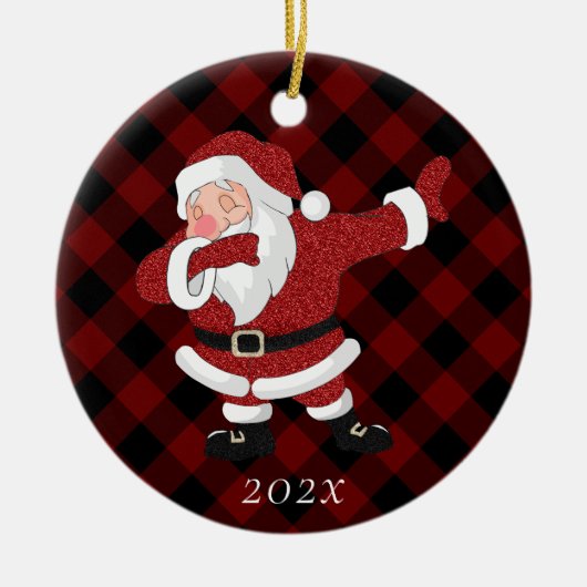 Dabbing Red Kariert Santa Claus | Fun Rustic Buffa Keramik Ornament (Vorne)