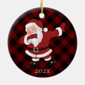Dabbing Red Kariert Santa Claus | Fun Rustic Buffa Keramik Ornament (Hinten)