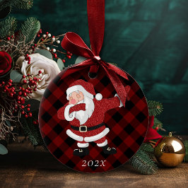Dabbing Red Kariert Santa Claus | Fun Rustic Buffa Keramik Ornament