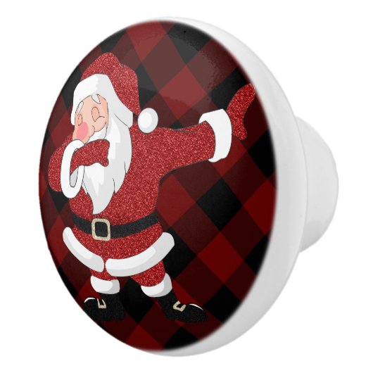 Dabbing Red Kariert Santa Claus | Fun Rustic Buffa Keramikknauf (Rechts)