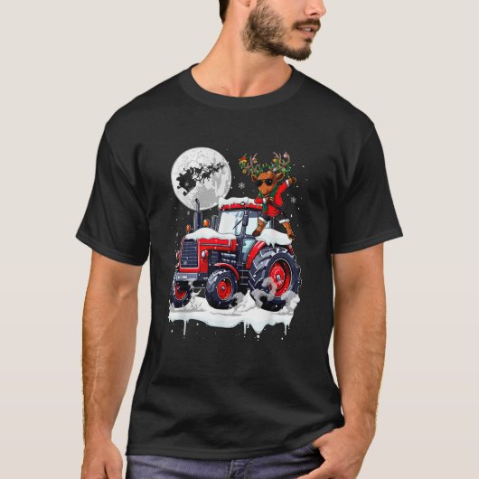 Dabbing Reindeer On Tractor Christmas Driver Lover T-Shirt (Vorderseite)