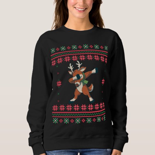Dabbing Reindeer Ugly Christmas Sweater Sweatshirt (Vorderseite)