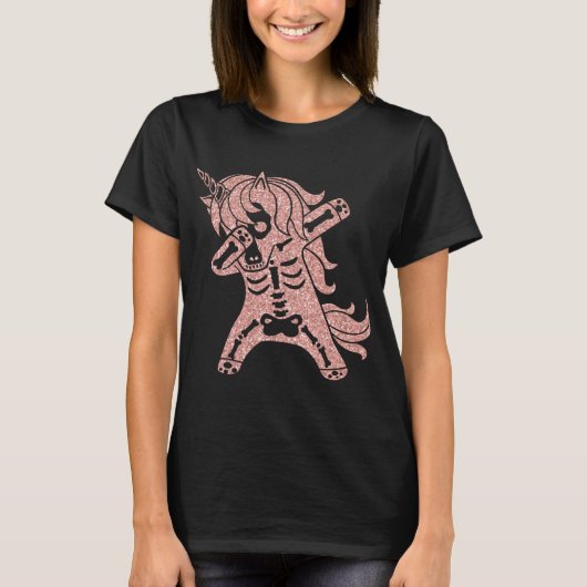 Dabbing Rosa Glitzer Unicoron Skeleton Halloween  T-Shirt (Vorderseite)
