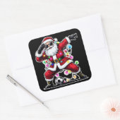 Dabbing Santa Christmas Lights Soccer Quadratischer Aufkleber (Umschlag)