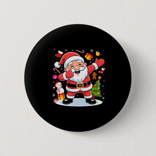 Dabbing Santa Claus Christmas Tree Lights Boys Kid Button (Vorderseite)