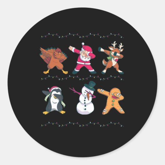 Dabbing Santa Claus Reindeer Snowman Dancing Runder Aufkleber (Vorderseite)