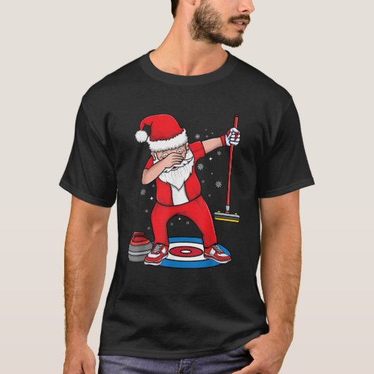 Dabbing Santa Curling Spieler kurbeln Broom curler T-Shirt (Vorderseite)
