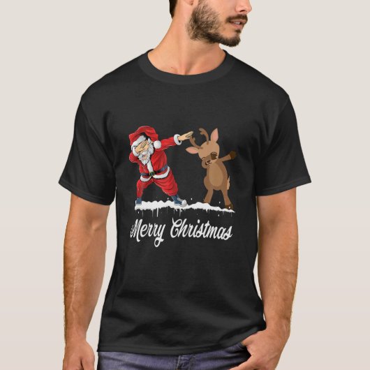 Dabbing Santa Deer Frohe Weihnachten Funny Kids Bo T-Shirt (Vorderseite)