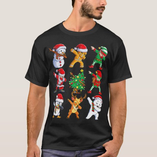 Dabbing Santa Elf Friends Christmas T-Shirt (Vorderseite)
