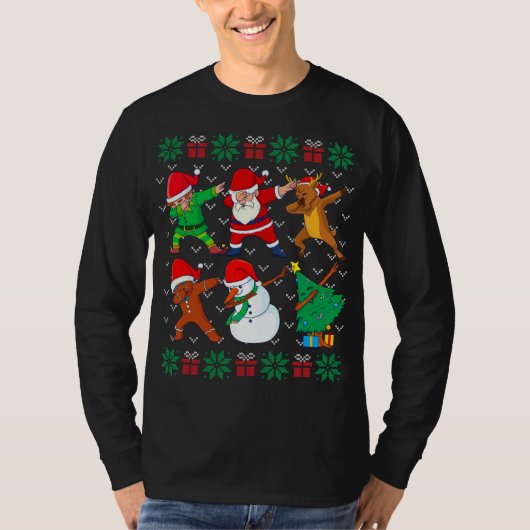 Dabbing Santa Elf Friends Ugly Xmas Sweater T-Shirt (Vorderseite)