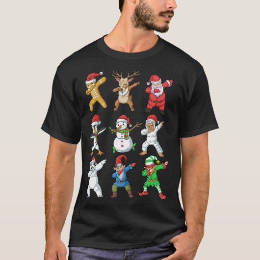 Dabbing Santa Elf Friends Weihnachten T-Shirt (Vorderseite)