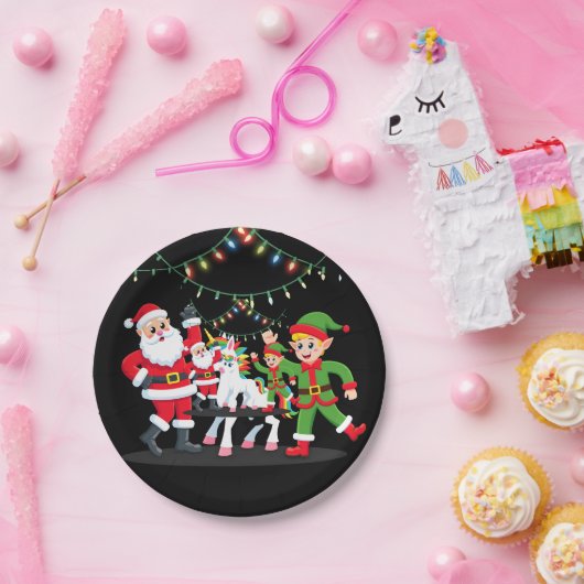 Dabbing Santa Elf Unicorn Christmas Kids Boys Men Pappteller (Party)