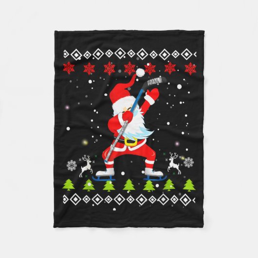 Dabbing Santa Hockey Ugly Christmas Sweater Xmas Fleecedecke (Vorderseite)