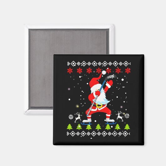 Dabbing Santa Hockey Ugly Christmas Sweater Xmas  Magnet (Vorderseite/Rückseite)