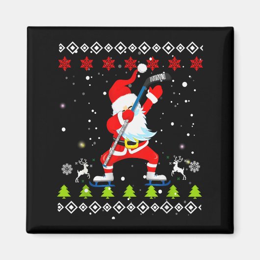 Dabbing Santa Hockey Ugly Christmas Sweater Xmas Magnet (Vorne)