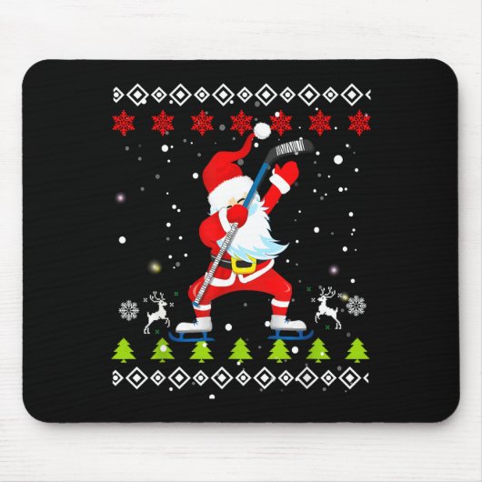 Dabbing Santa Hockey Ugly Christmas Sweater Xmas  Mousepad (Vorne)