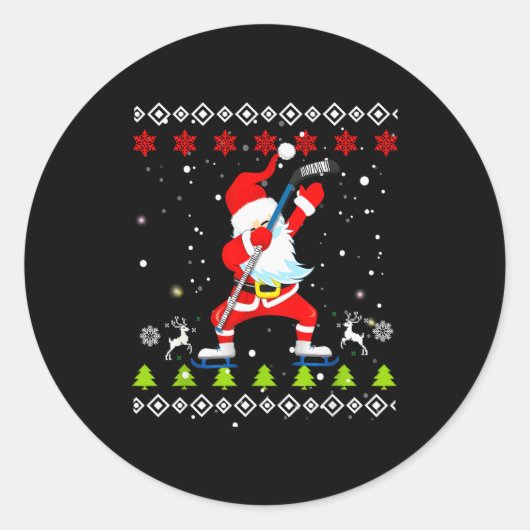 Dabbing Santa Hockey Ugly Christmas Sweater Xmas Runder Aufkleber (Vorderseite)
