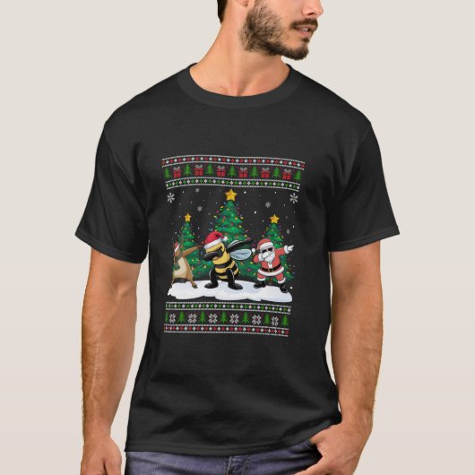 Dabbing Santa Reindeer Bee Tree Lights Ugly Xmas D T-Shirt (Vorderseite)