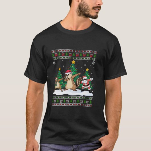Dabbing Santa Reindeer Chipmunk Tree Lights Ugly X T-Shirt (Vorderseite)