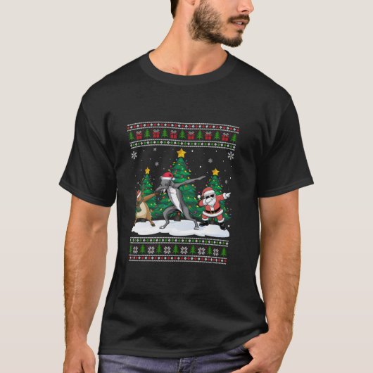 Dabbing Santa Reindeer Irish Wolfhound Dog Tree Li T-Shirt (Vorderseite)