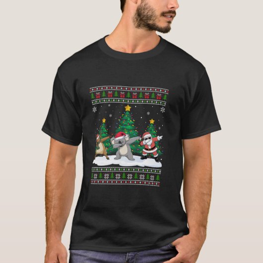 Dabbing Santa Reindeer Koala Tree Lights Ugly Xmas T-Shirt (Vorderseite)