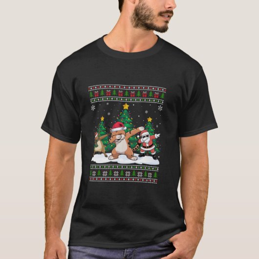 Dabbing Santa Reindeer Lynxes Trelights Ugly Xma T-Shirt (Vorderseite)