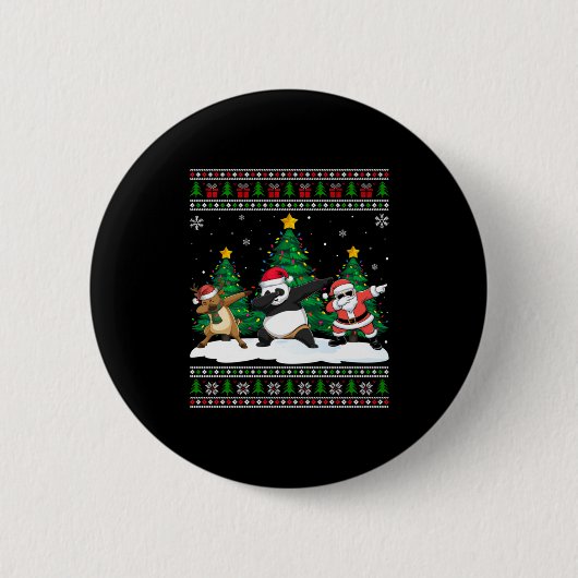 Dabbing Santa Reindeer Panda Tree Lights Ugly Xmas Button (Vorderseite)