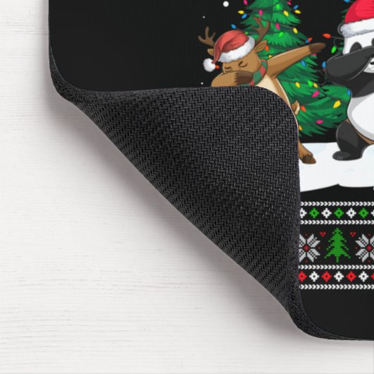 Dabbing Santa Reindeer Panda Tree Lights Ugly Xmas Mousepad (Ecke)