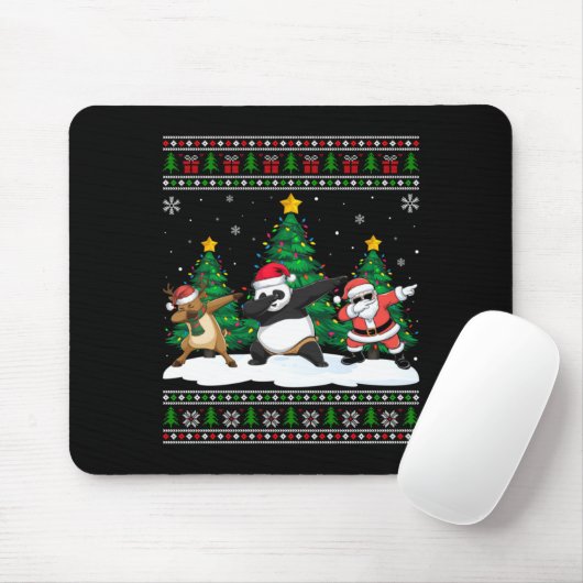 Dabbing Santa Reindeer Panda Tree Lights Ugly Xmas Mousepad (Mit Mouse)